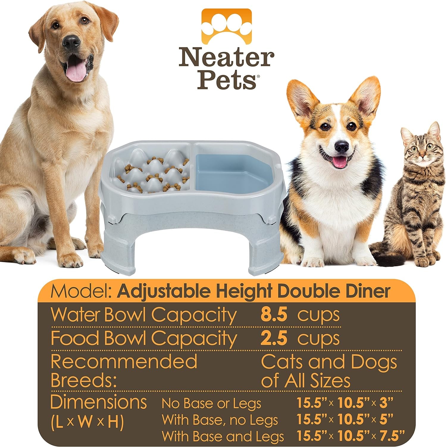 Neater Raised Slow Feeder Dog Bowl – Elevated and Adjustable Food Height