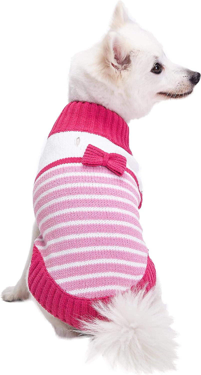 Pinky Princess Designer Chenille Dog Sweater with Bow Decor