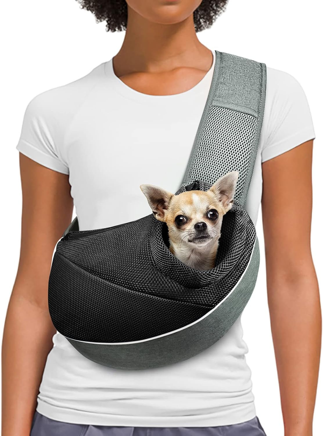 Dog Cat Sling Carrier, Adjustable Padded Shoulder Strap, with Mesh Pocket 