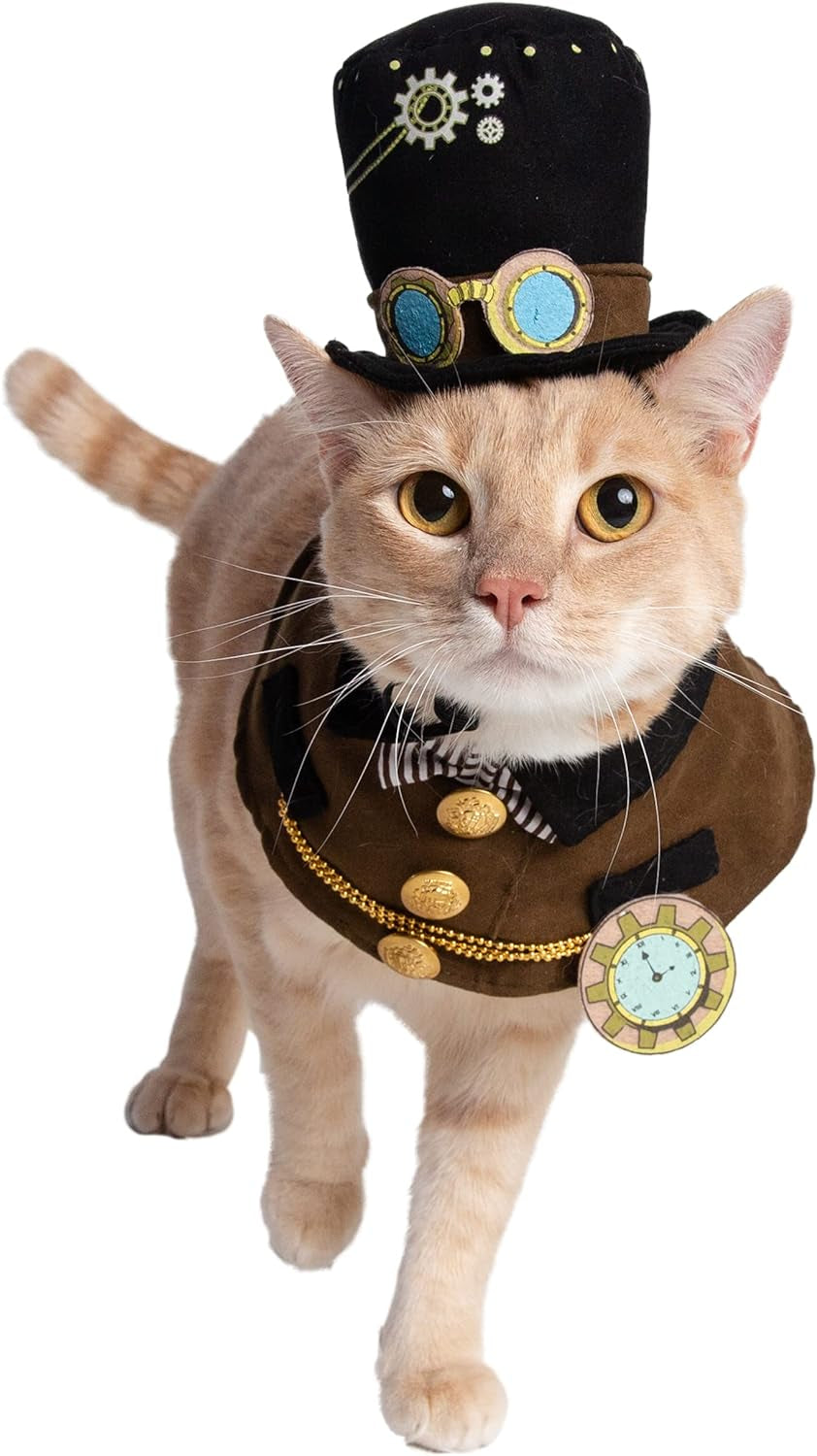 Steampunk Small Dog & Cat Costume Hat and Collar Set - Perfect for Halloween