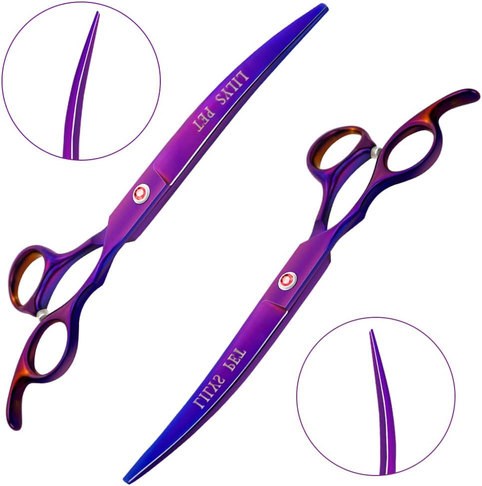 Professional PET DOG Grooming Coated Titanium Scissors Suit Cutting&Curved&Thinning Shears