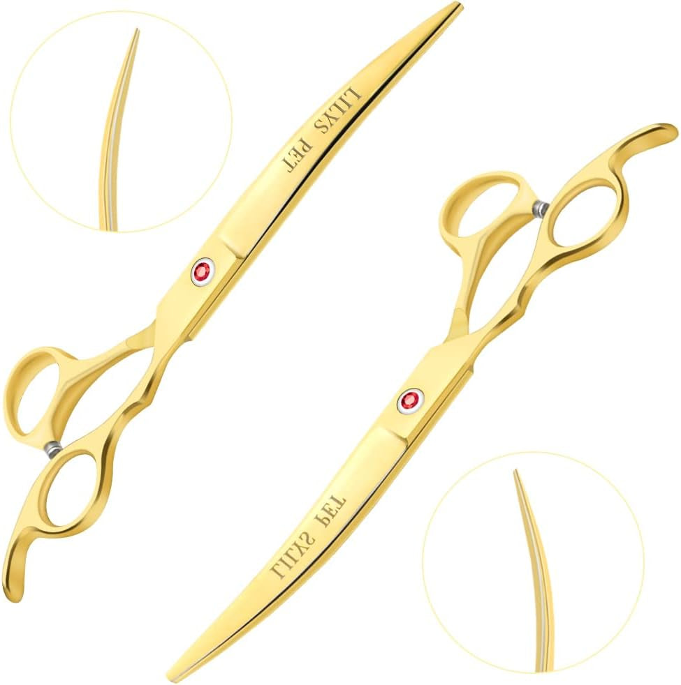 Professional PET DOG Grooming Coated Titanium Scissors Suit Cutting&Curved&Thinning Shears