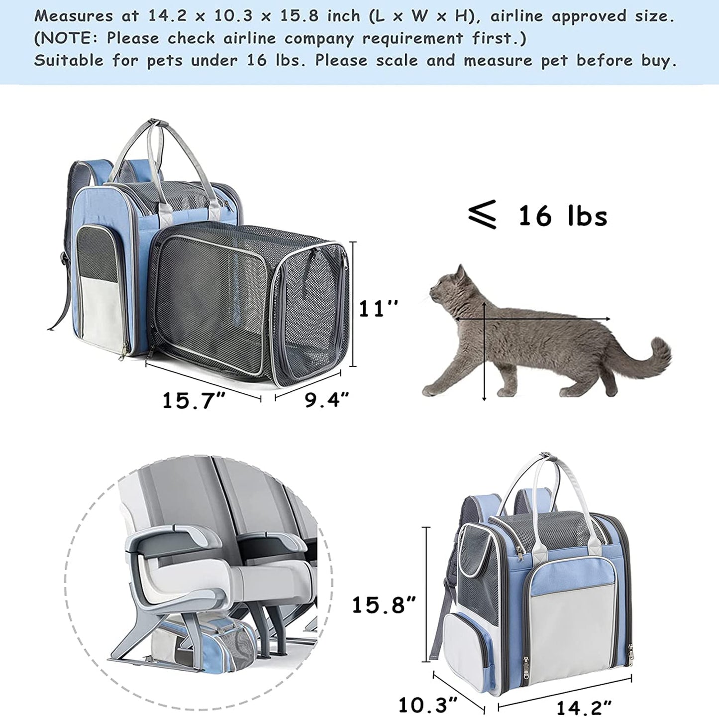 Cat Backpack Expandable - Pet Carrier Backpack Airline Approved 