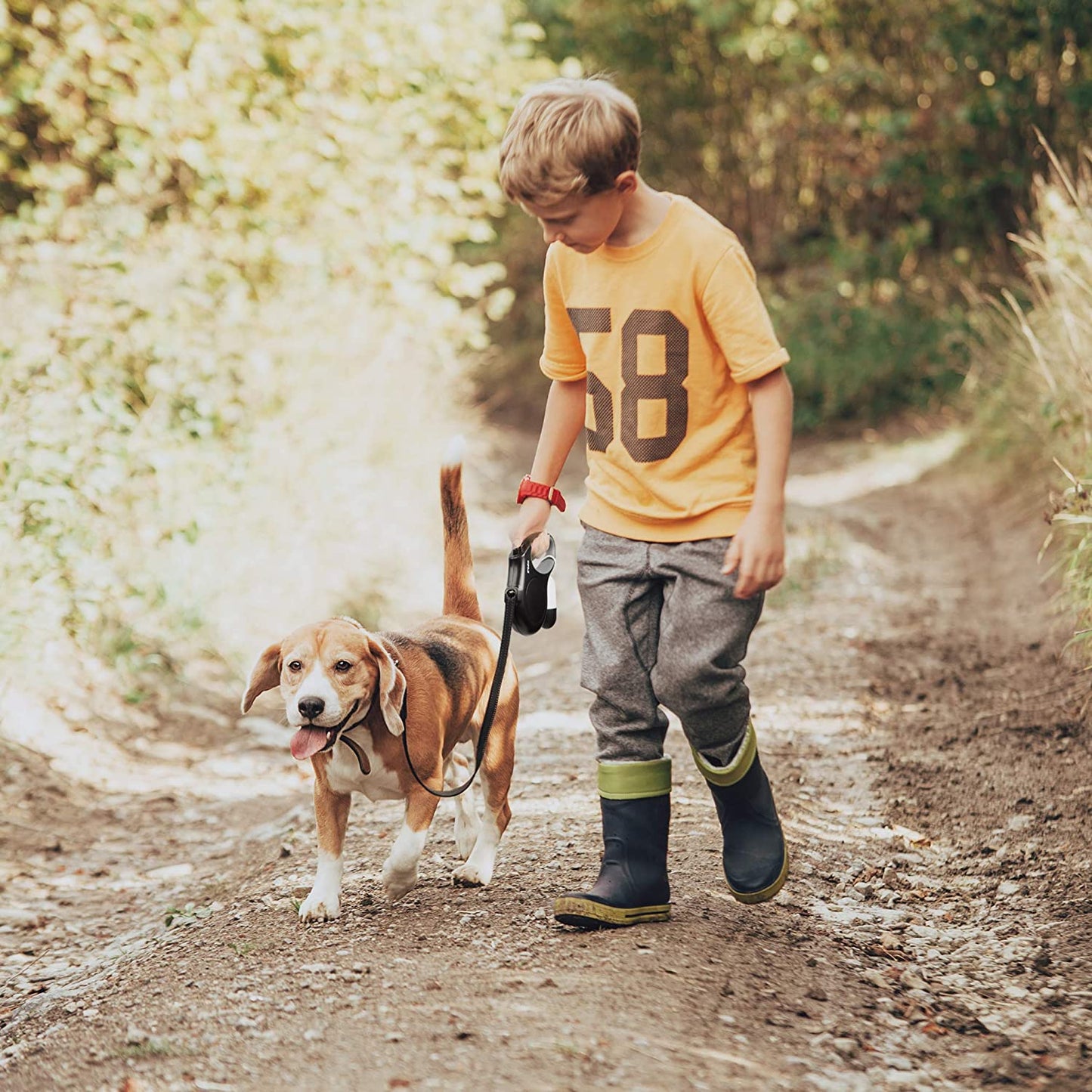 Retractable Dog Leash with Dispenser and Poop Bagse