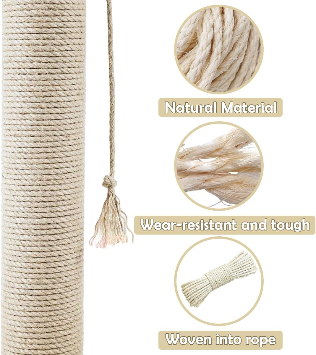 Cats Sisal Rope 32.8 Feet(10M) Cat Scratching Post Replacement Hemp Rope for Repairing Recovering 