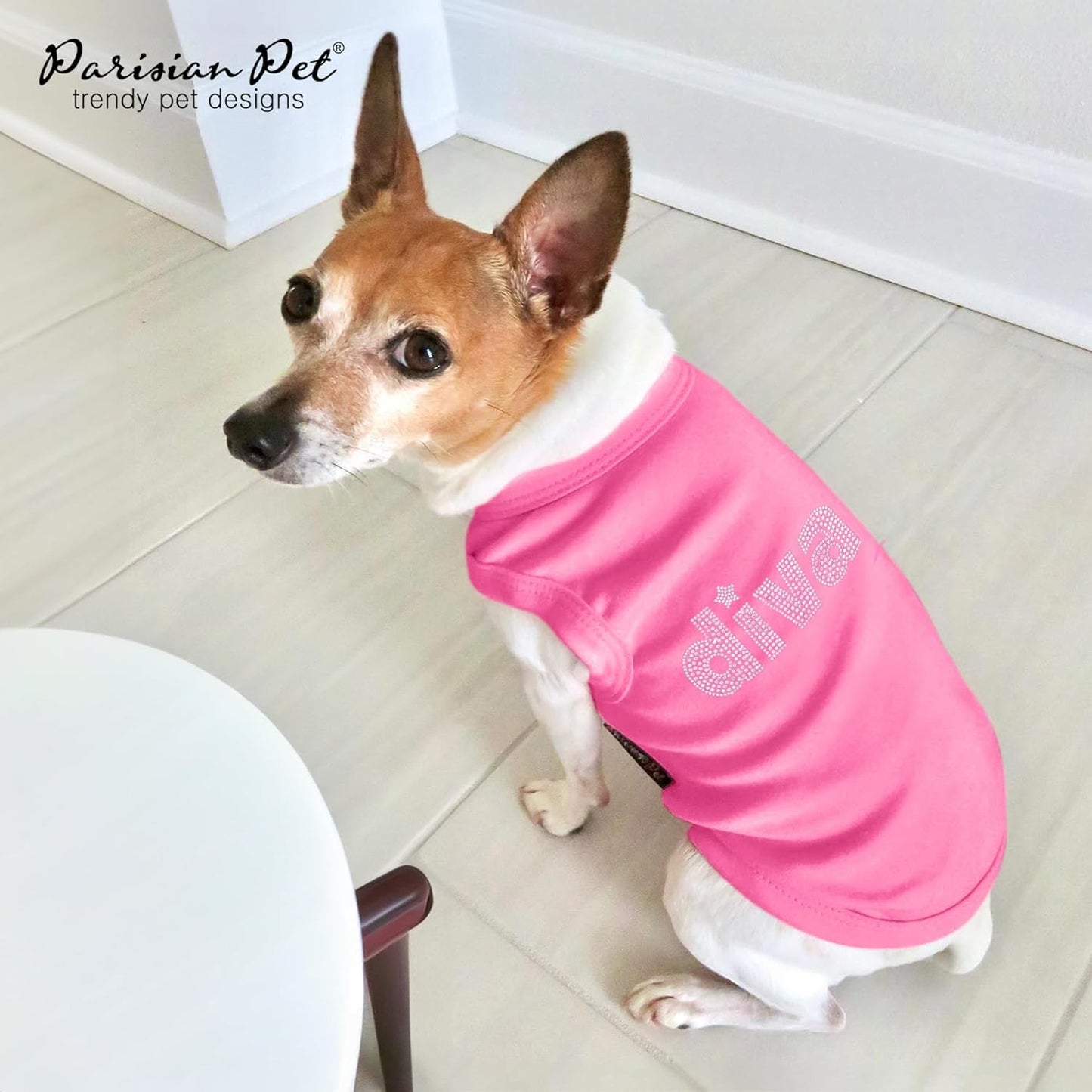 Dog T-Shirt with Embroidered ' Diva ' - Breathable Pink Dog Clothes 