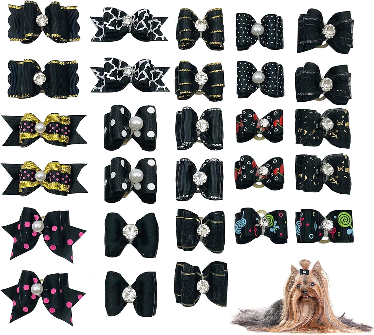 Small Dog Hair Bows with Rubber Bands Puppies Doggies