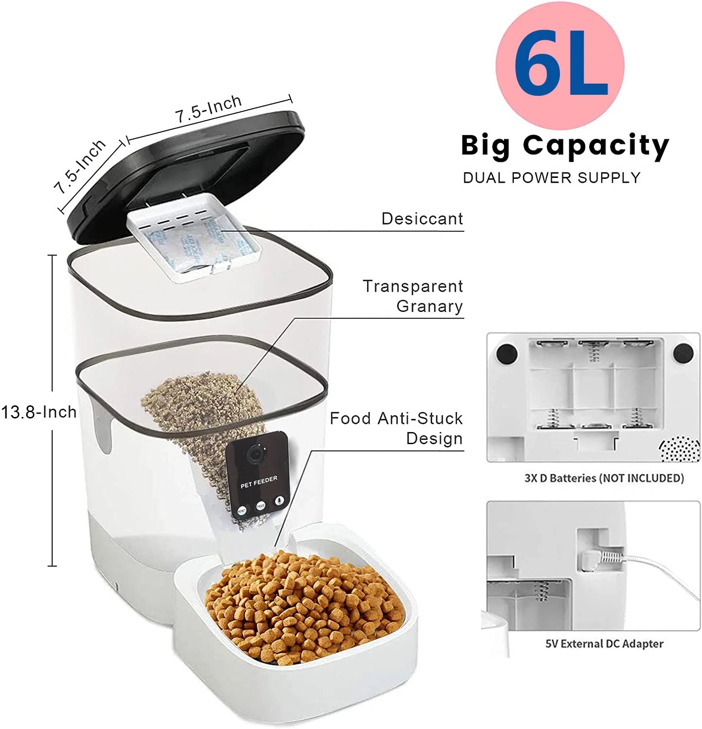 Pet Feeder,6L Automatic Pet Feeder for Cats and Dogs