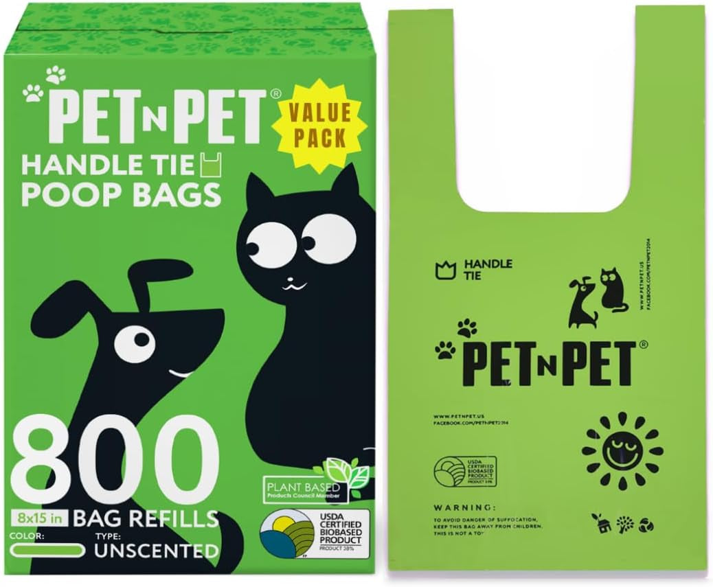 Professional Title: "800-Count Unscented Dog Waste Bags with Tie Handles, Plant-Based & PE Material, Extra-Thick for Dogs and Cats"