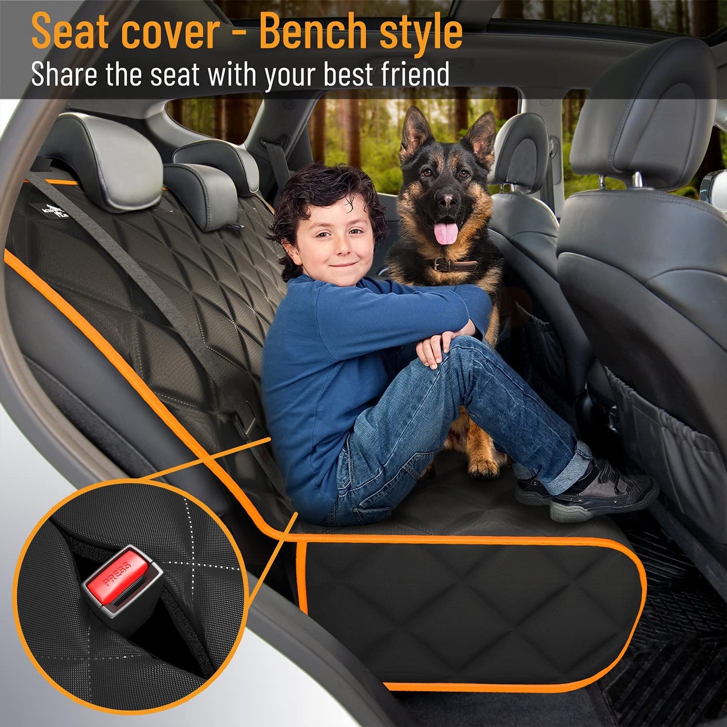 Fabric Car Bench Dog Seat Cover for Back Seat, Waterproof Vehicle Seat Covers,