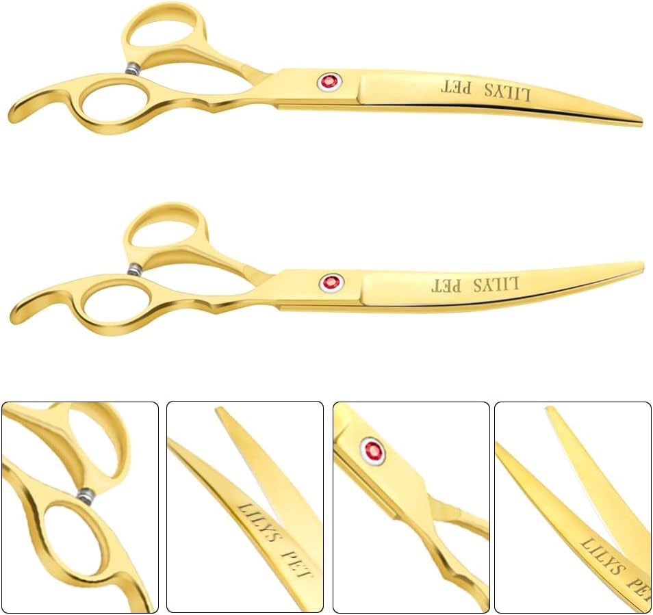 Professional PET DOG Grooming Coated Titanium Scissors Suit Cutting&Curved&Thinning Shears