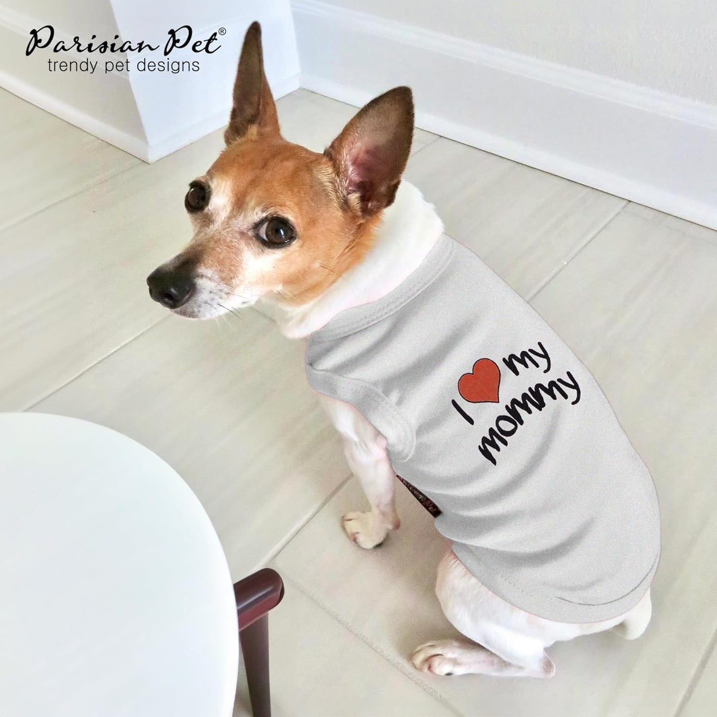 Unisex Dog T-Shirt with Embroidered 'I Love My Mommy' Words