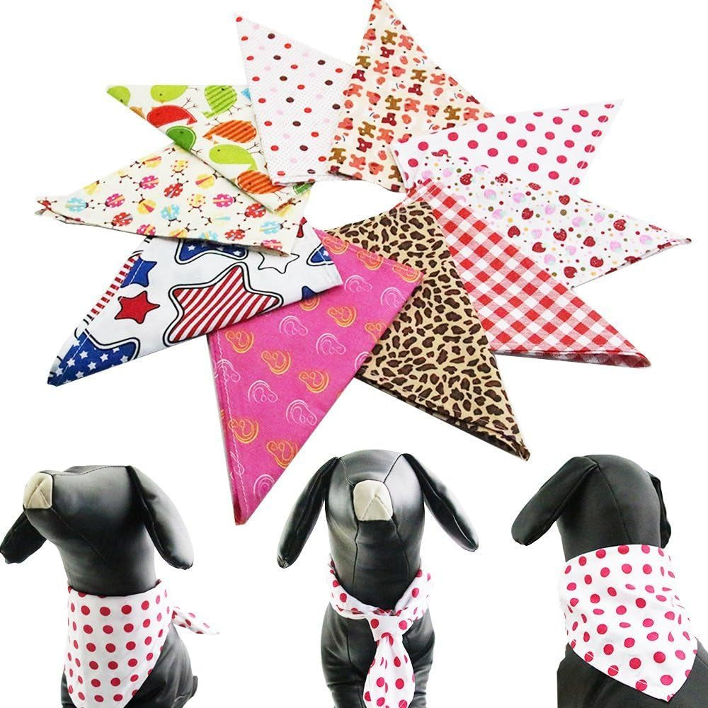 Small Dog Bandanas Cat Puppies Bibs Washable Cotton Triangle Head Scarfs