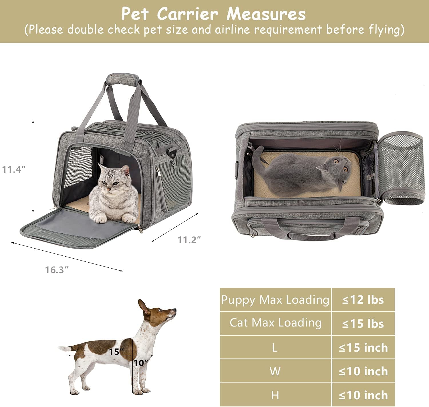 Soft Pet Carrier Breathable Mesh Window - Cat Carrier Airline Approved 