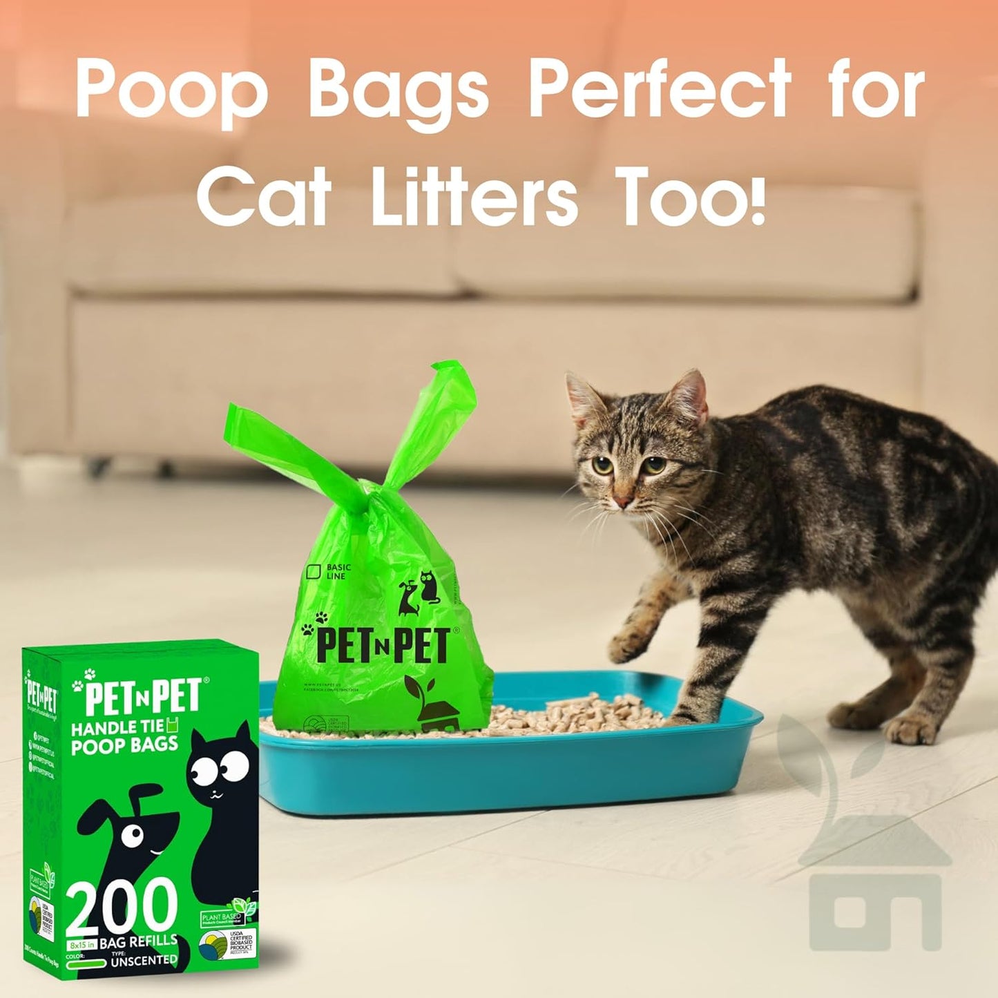 Professional Title: "800-Count Unscented Dog Waste Bags with Tie Handles, Plant-Based & PE Material, Extra-Thick for Dogs and Cats"