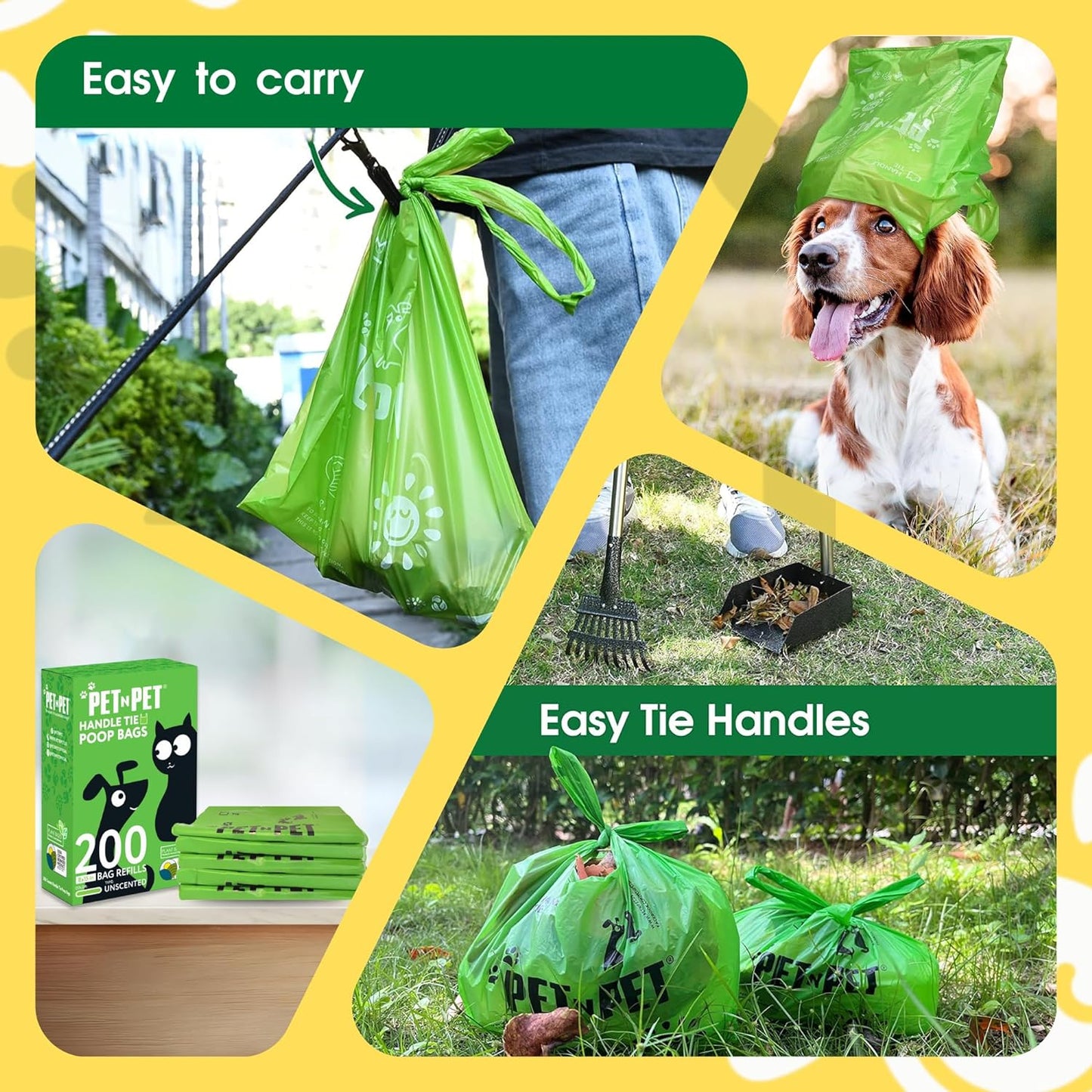  Counts Unscented Dog Poop Bags with Tie Handles