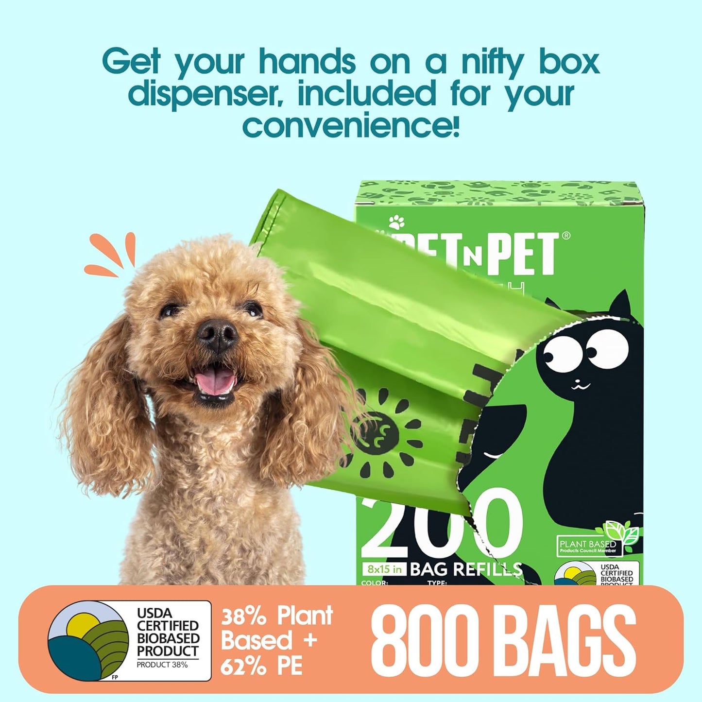 Professional Title: "800-Count Unscented Dog Waste Bags with Tie Handles, Plant-Based & PE Material, Extra-Thick for Dogs and Cats"