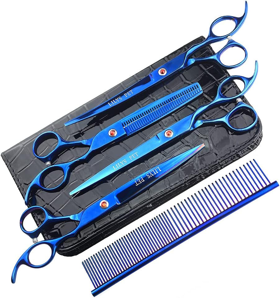 Professional PET DOG Grooming Coated Titanium Scissors Suit Cutting&Curved&Thinning Shears