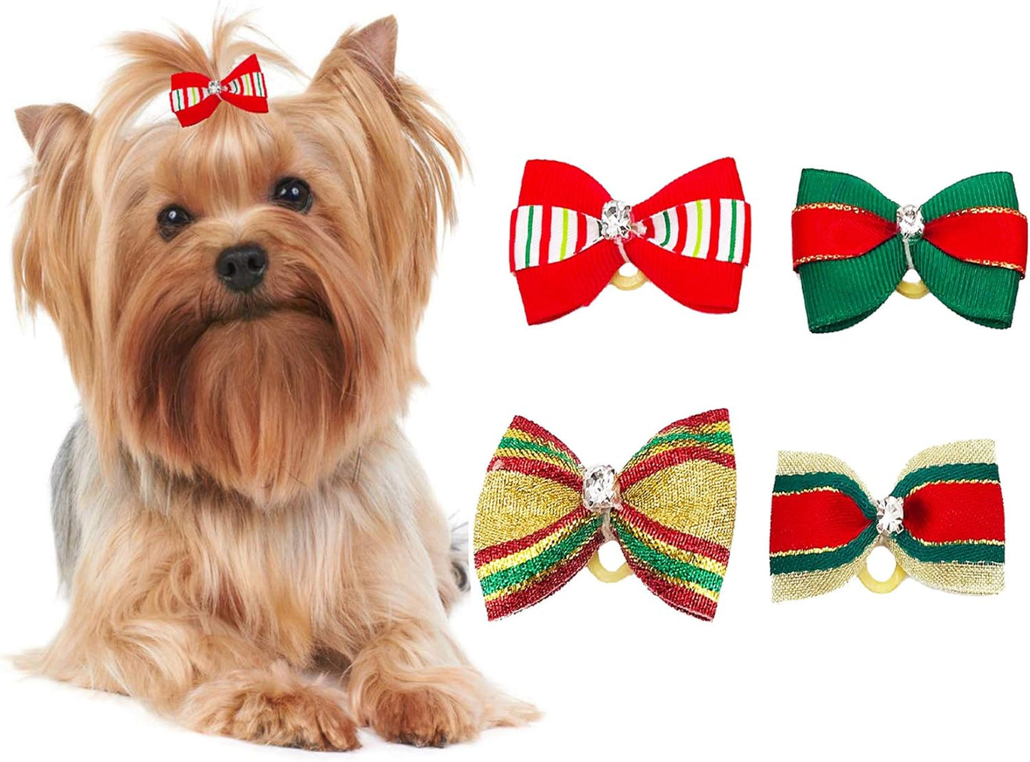 Christmas Dog Hair Bows with Rubber Bands for Small Medium Dogs 