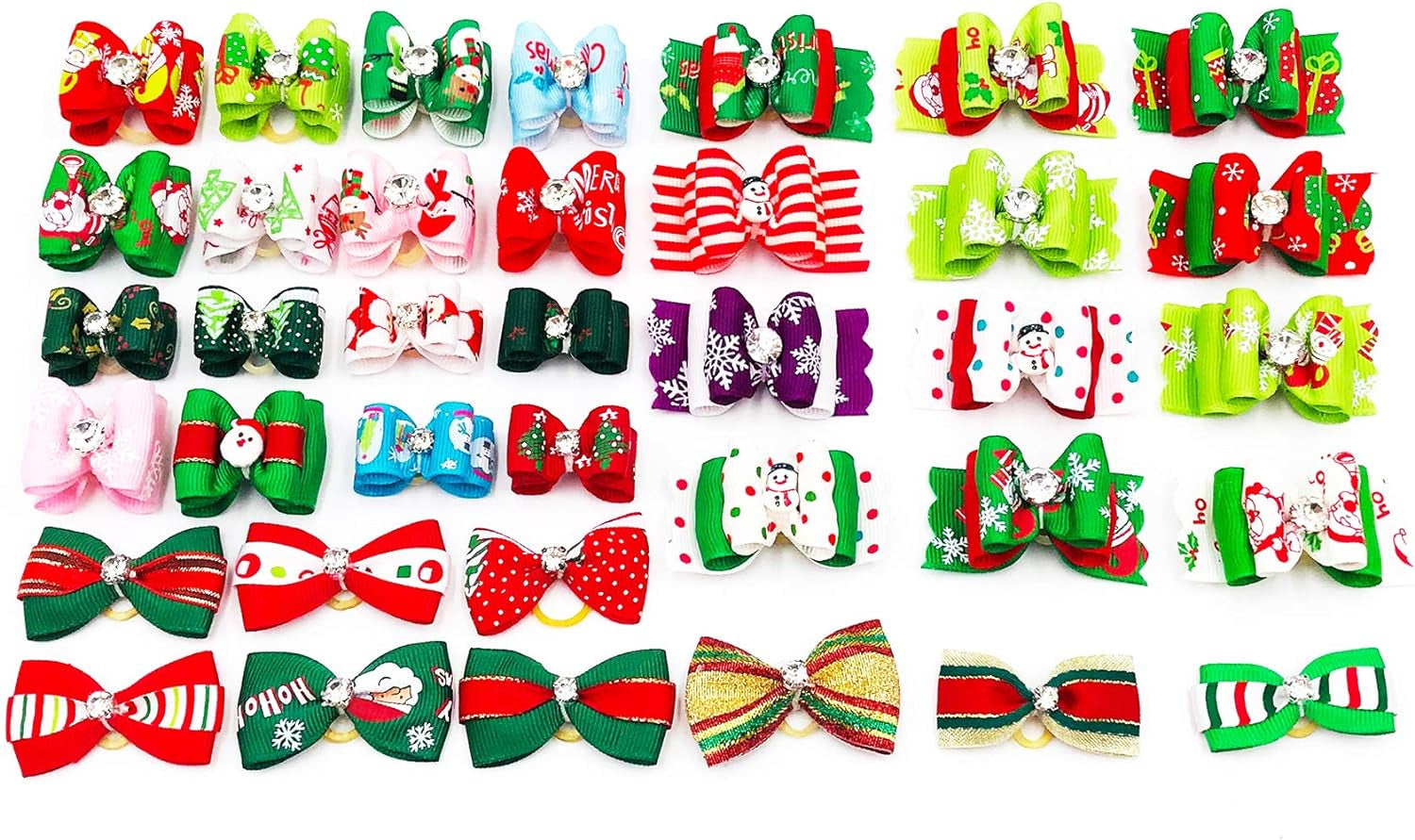 Christmas Dog Hair Bows with Rubber Bands for Small Medium Dogs 